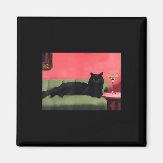 Zwarte Kat Met Martini Kunstprint Magneet (Voorkant)
