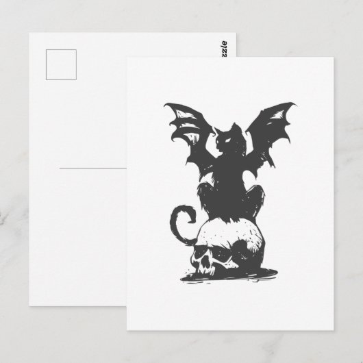 zwarte kat met monstervleugels - Kies achterkleur Briefkaart (Voorkant / Achterkant)