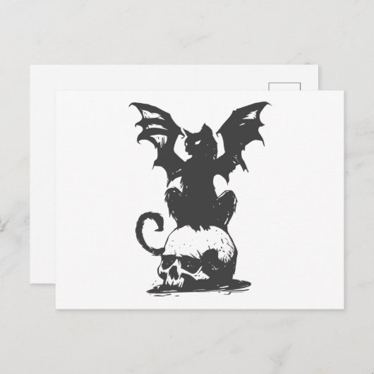 zwarte kat met monstervleugels - Kies achterkleur Briefkaart (Voorkant / Achterkant)