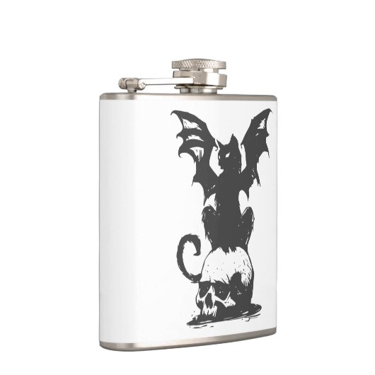 zwarte kat met monstervleugels - Kies achterkleur Heupfles (Rechts)