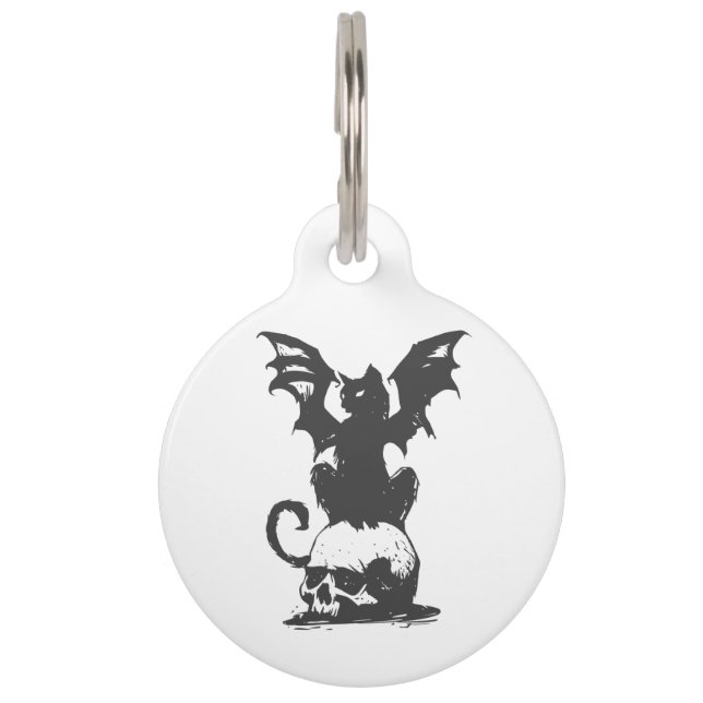zwarte kat met monstervleugels - Kies achterkleur Huisdierpenning (Voorkant)