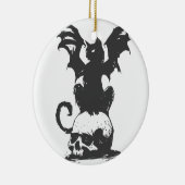 zwarte kat met monstervleugels - Kies achterkleur Keramisch Ornament (Rechts)