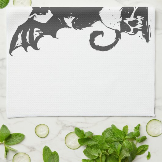 zwarte kat met monstervleugels - Kies achterkleur Theedoek (Gevouwen)