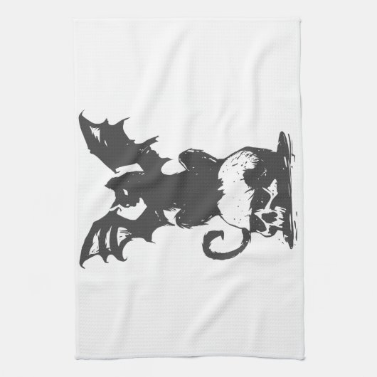 zwarte kat met monstervleugels - Kies achterkleur Theedoek (Verticaal)