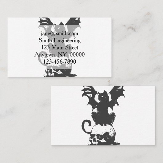 zwarte kat met monstervleugels - Kies achterkleur Visitekaartje (Voorkant / Achterkant)