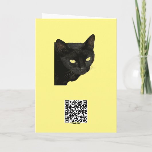 Zwarte kat met mooie gele ogen vectorkunst kaart (Achterkant)