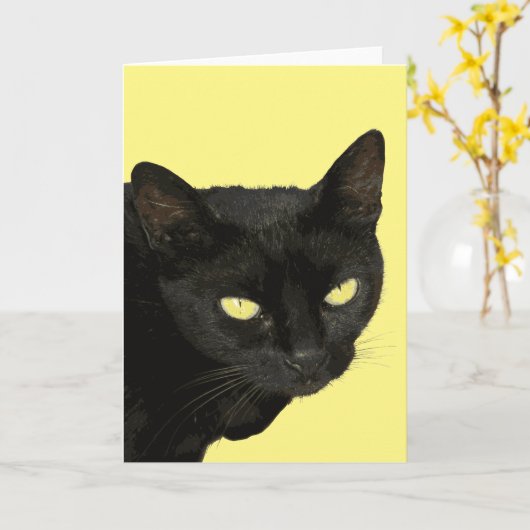 Zwarte kat met mooie gele ogen vectorkunst kaart (Gele Bloem)