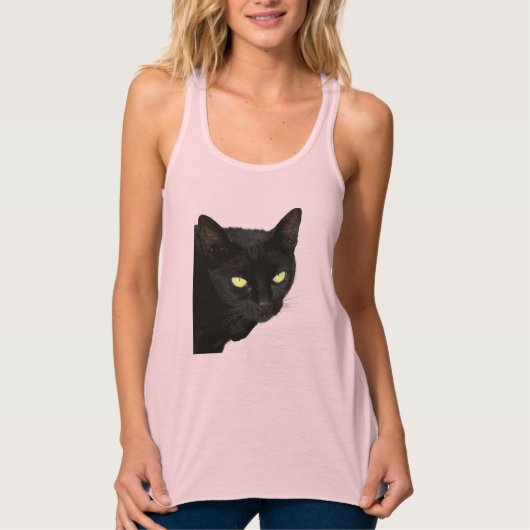 Zwarte kat met mooie gele ogen vectorkunst tanktop (Voorkant)