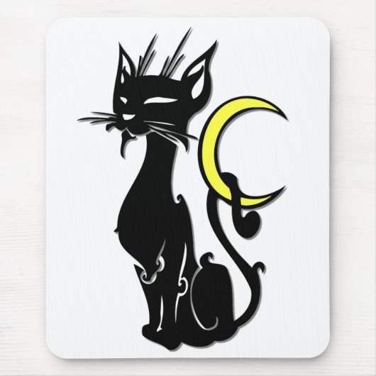 Zwarte kat met Moon Mousepad Muismat (Voorkant)
