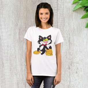 Zwarte Kat Met Munten Schattig Geld Karakter T-shirt