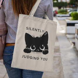 Zwarte kat met naam discreet je veroordelend tote bag