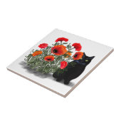Zwarte kat met oppies-tegel tegeltje (Zijkant)