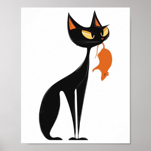 Zwarte kat met Oranje rat Poster (Voorkant)