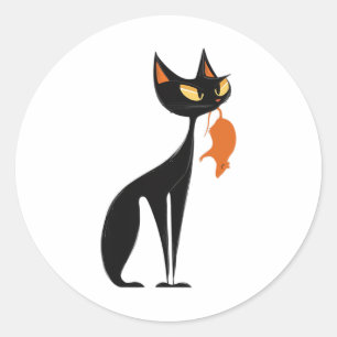 Zwarte kat met Oranje rat Ronde Sticker