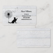 Zwarte kat met paardenbloem op hout visitekaartje (Voorkant / Achterkant)