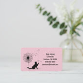 Zwarte kat met paardenbloem op stippen visitekaartje (Staand voorkant)