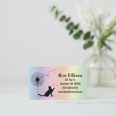 Zwarte kat met paardenbloem visitekaartje (Staand voorkant)