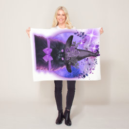 Zwarte kat met paarse aura fleece deken