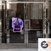Zwarte kat met paarse aura raamsticker (Kantoordeur)