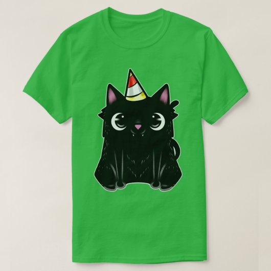 Zwarte Kat met partijPet op zaterdag T-shirt (Design voorkant)