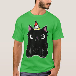Zwarte Kat met partijPet op zaterdag T-shirt