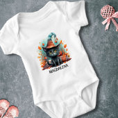 Zwarte kat met Pet aangepaste naam Halloween Romper