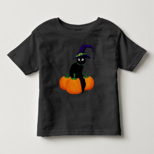 Zwarte kat met Pet en pompoenen voor Halloween Kinder Shirts