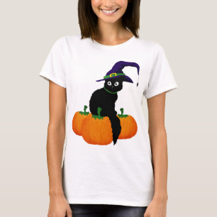 Zwarte kat met Pet en pompoenen voor Halloween T-shirt