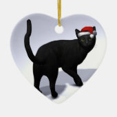 Zwarte kat met Pet van de kerstman Keramisch Ornament (Voorkant)