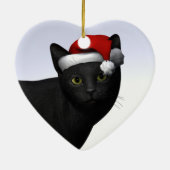 Zwarte kat met Pet van de kerstman Keramisch Ornament (Achterkant)