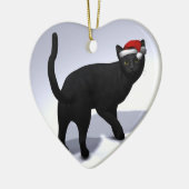 Zwarte kat met Pet van de kerstman Keramisch Ornament (Links)