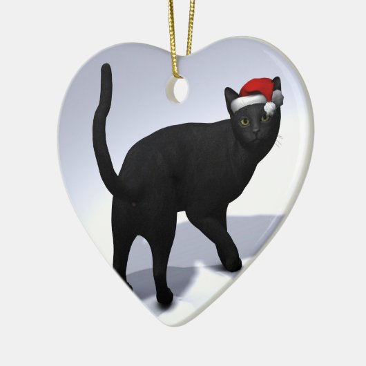 Zwarte kat met Pet van de kerstman Keramisch Ornament (Links)