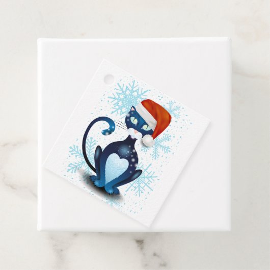 Zwarte kat met Pet van Santa Bedankjes Labels (In situ)