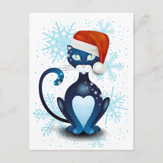 Zwarte kat met Pet van Santa Briefkaart (Voorkant)