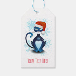 Zwarte kat met Pet van Santa Cadeaulabel