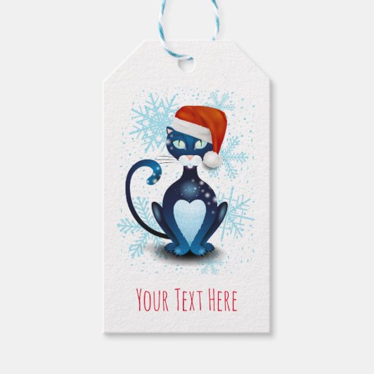 Zwarte kat met Pet van Santa Cadeaulabel (Voorkant)