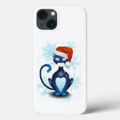 Zwarte kat met Pet van Santa Case-Mate iPhone Case (Achterkant)