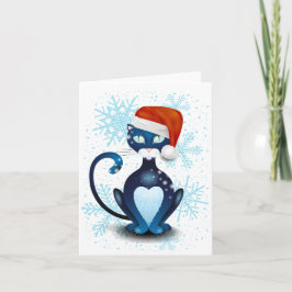 Zwarte kat met Pet van Santa Kaart