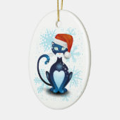 Zwarte kat met Pet van Santa Keramisch Ornament (Links)