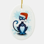 Zwarte kat met Pet van Santa Keramisch Ornament (Voorkant)
