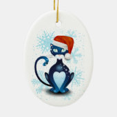 Zwarte kat met Pet van Santa Keramisch Ornament (Achterkant)