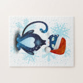 Zwarte kat met Pet van Santa Legpuzzel (Horizontaal)