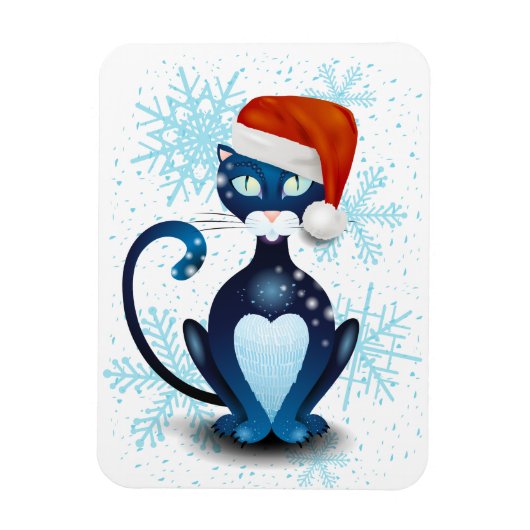 Zwarte kat met Pet van Santa Magneet (Verticaal)
