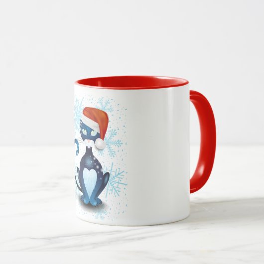 Zwarte kat met Pet van Santa Mok (Voorkant rechts)