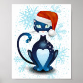 Zwarte kat met Pet van Santa Poster (Voorkant)