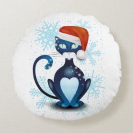 Zwarte kat met Pet van Santa Rond Kussen