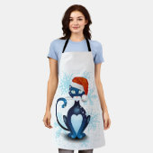 Zwarte kat met Pet van Santa Schort (Gedragen)