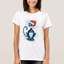 Zwarte kat met Pet van Santa T-shirt