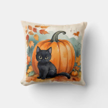 Zwarte kat met pompoen decoratieve Halloween
