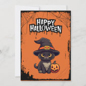 Zwarte Kat Met Pompoen Jack O' Lantern Feestdagenkaart (Voorkant)